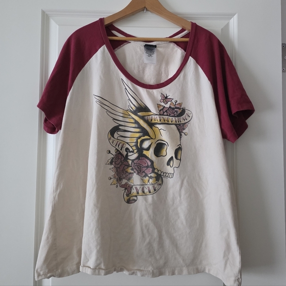 Harley-Davidson Tops - Harley Davidson Skull Graphic Tshirt Blue Ridge Womens 1× Biker Grunge